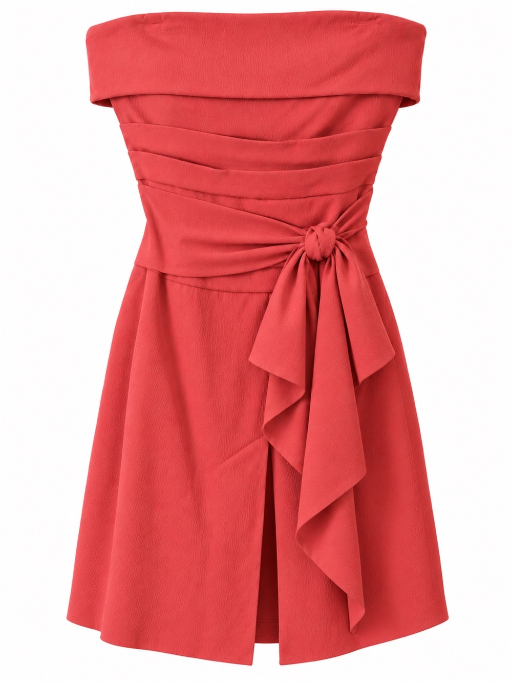 Sportmax Coral Strapless Pleated Draped Sash Cocktail Mini Dress - See notes